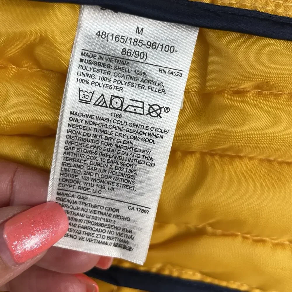 Gap ColdControl Color Block Puffer Jacket Men's Medium Navy Blue Yellow White